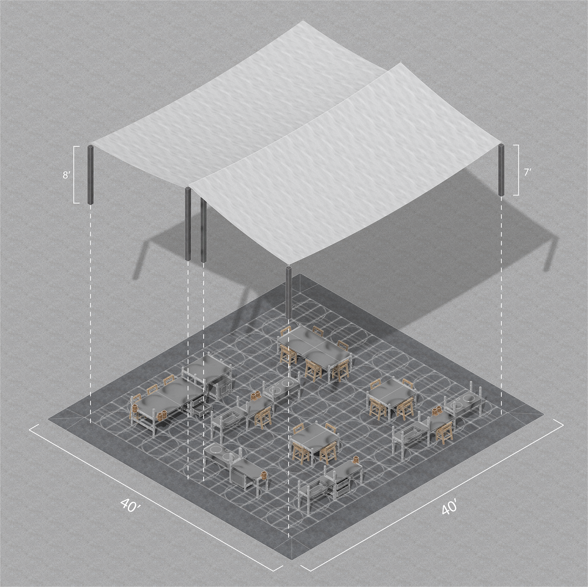 axonometric view of modular kitchen