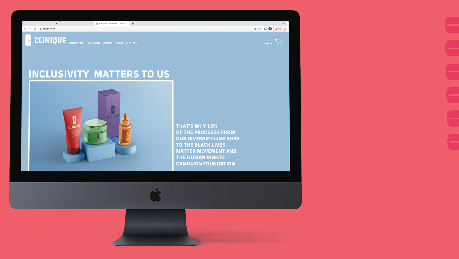 clinique website mockup showcasing the diversify line