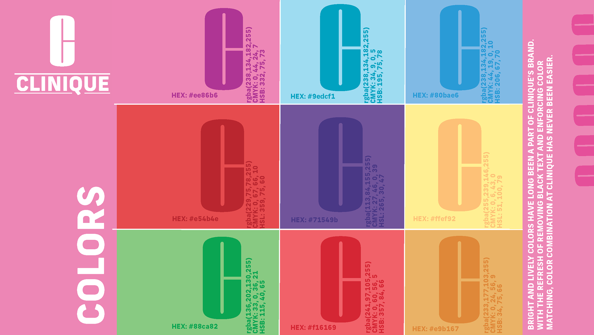 Clinique color palette with hex codes.