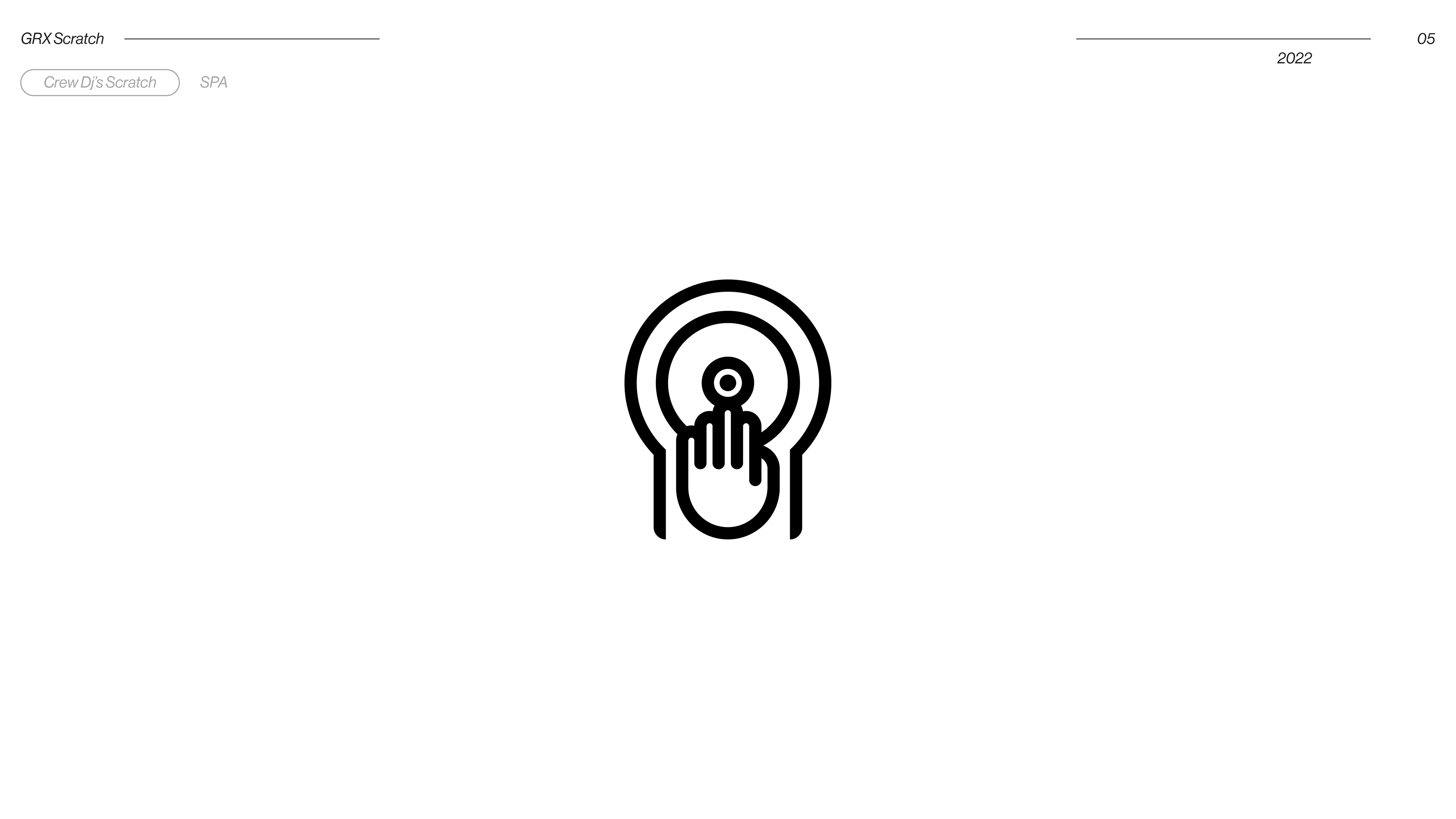 GRX Scratch DJ crew logo applied on white t-shirt merchandise mockup, music brand identity by Samu Diaz Spain 2022