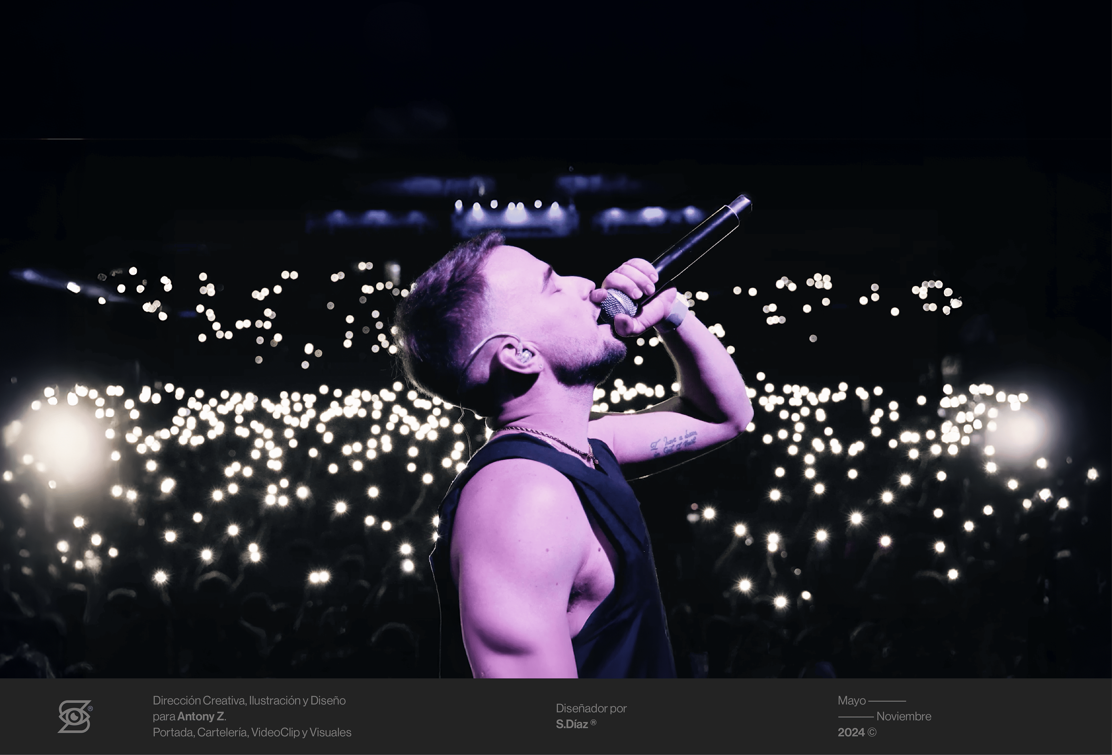 Antony Z performing live on stage, concert photography used for music branding and visual direction by Samu Diaz