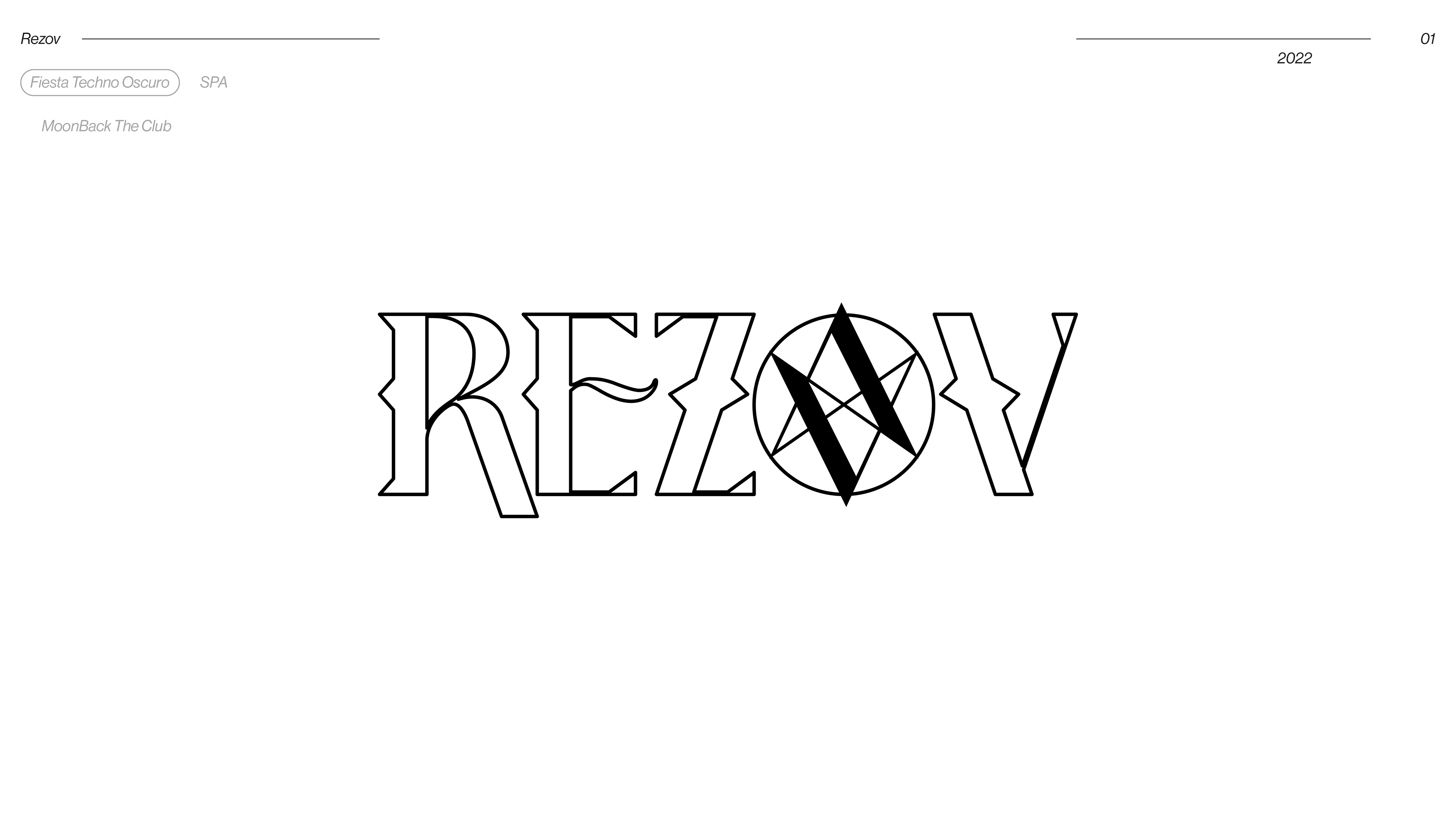 Rezov logo applied on black t-shirts, merchandise mockup for MoonBack The Club, logo design by Samu Diaz Spain