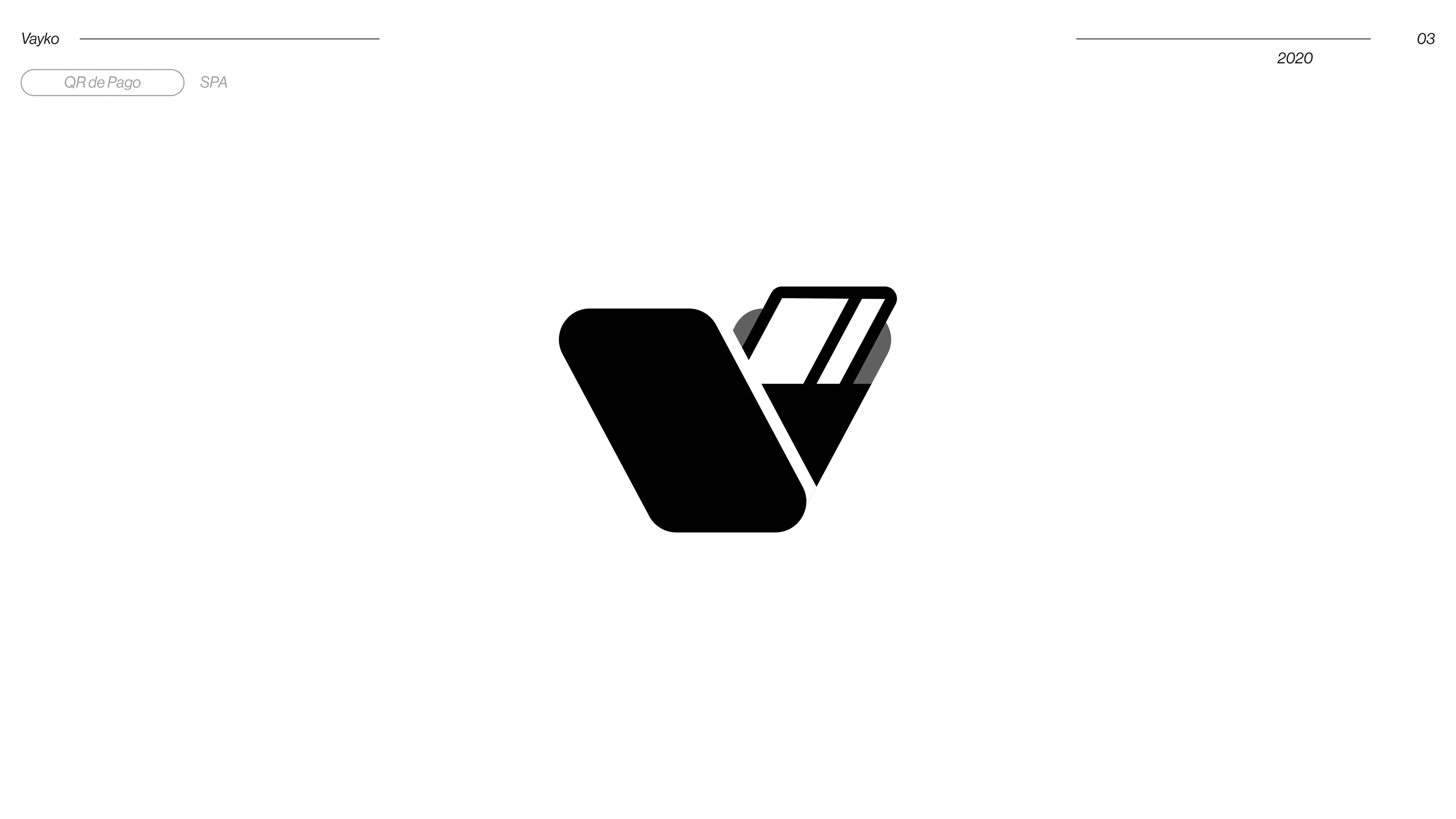 Vayko QR payment app logo, geometric V shape in bold angular black forms, brand identity 2020