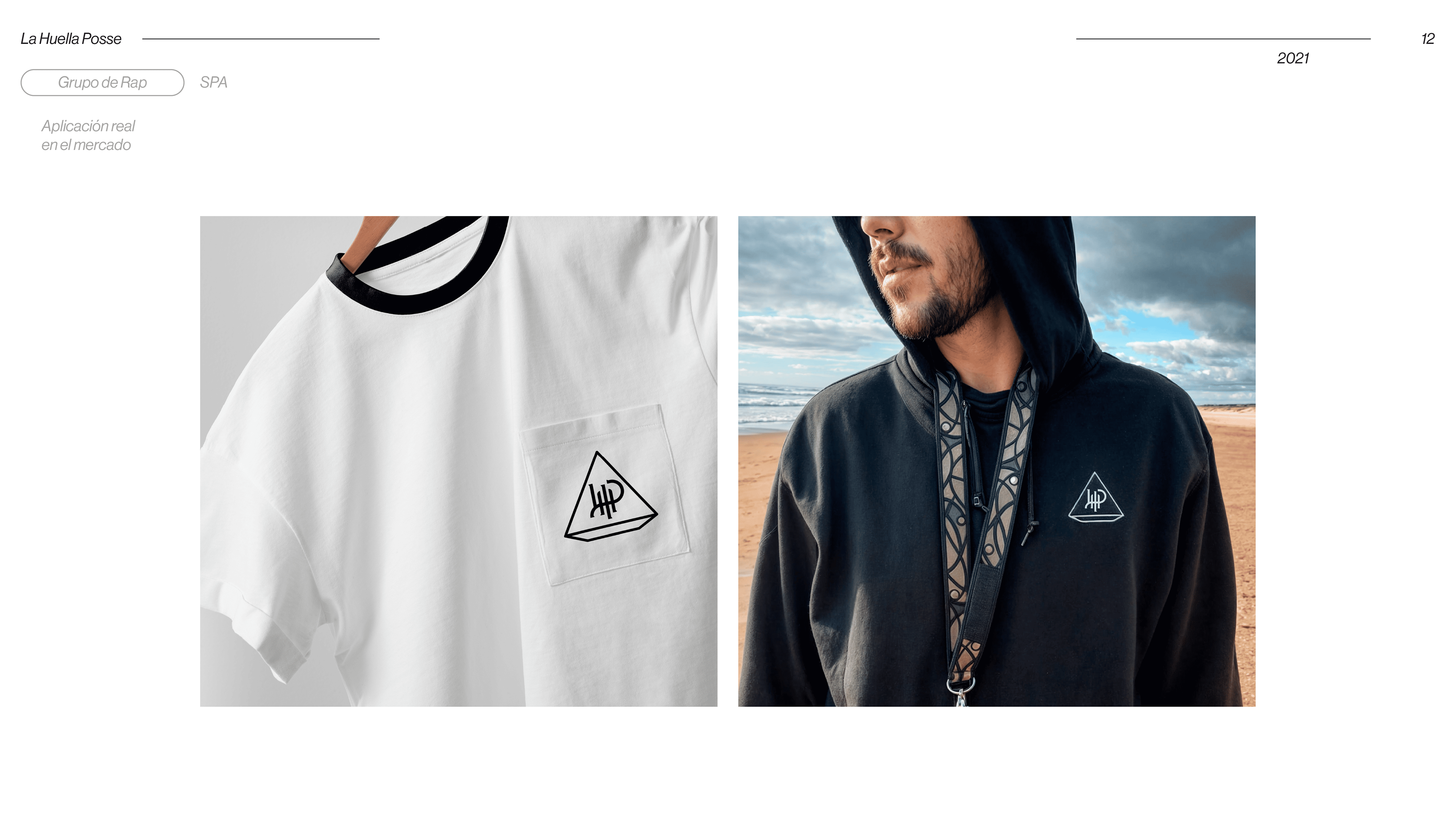 La Huella Posse La Huella Posse hip hop group logo applied on black hoodie jacket, brand identity merchandise 2021hip hop group logo applied on white t-shirt, brand identity merchandise 2021