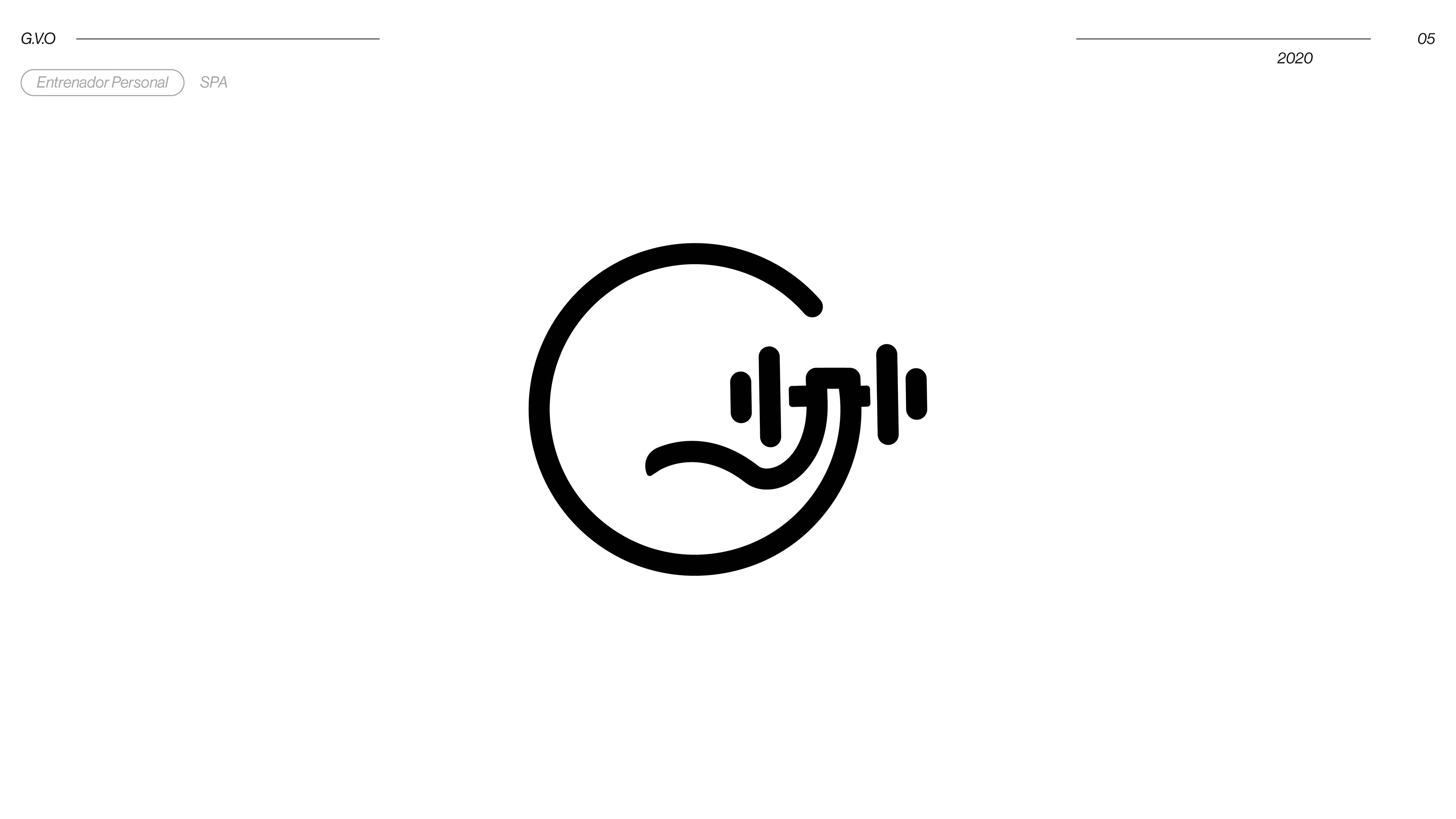 GVO personal trainer logo, circle with dumbbells and G letterform, fitness brand identity 2020