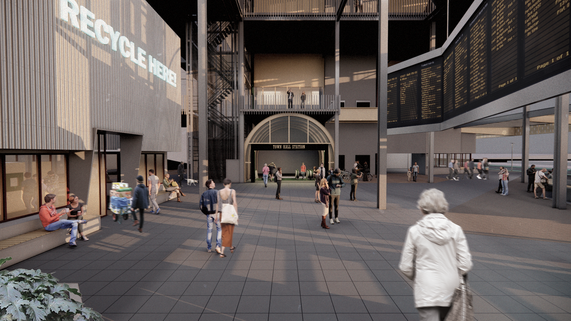 Entry Plaza - In the heart of the site is a recycling drop off point for public. It is in the prominent spot close to the metro exit and departures display that provide the ease of drop off to public.