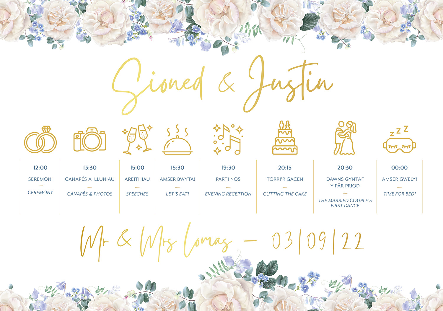 Order of the Day sign to keep the Wedding Day on track