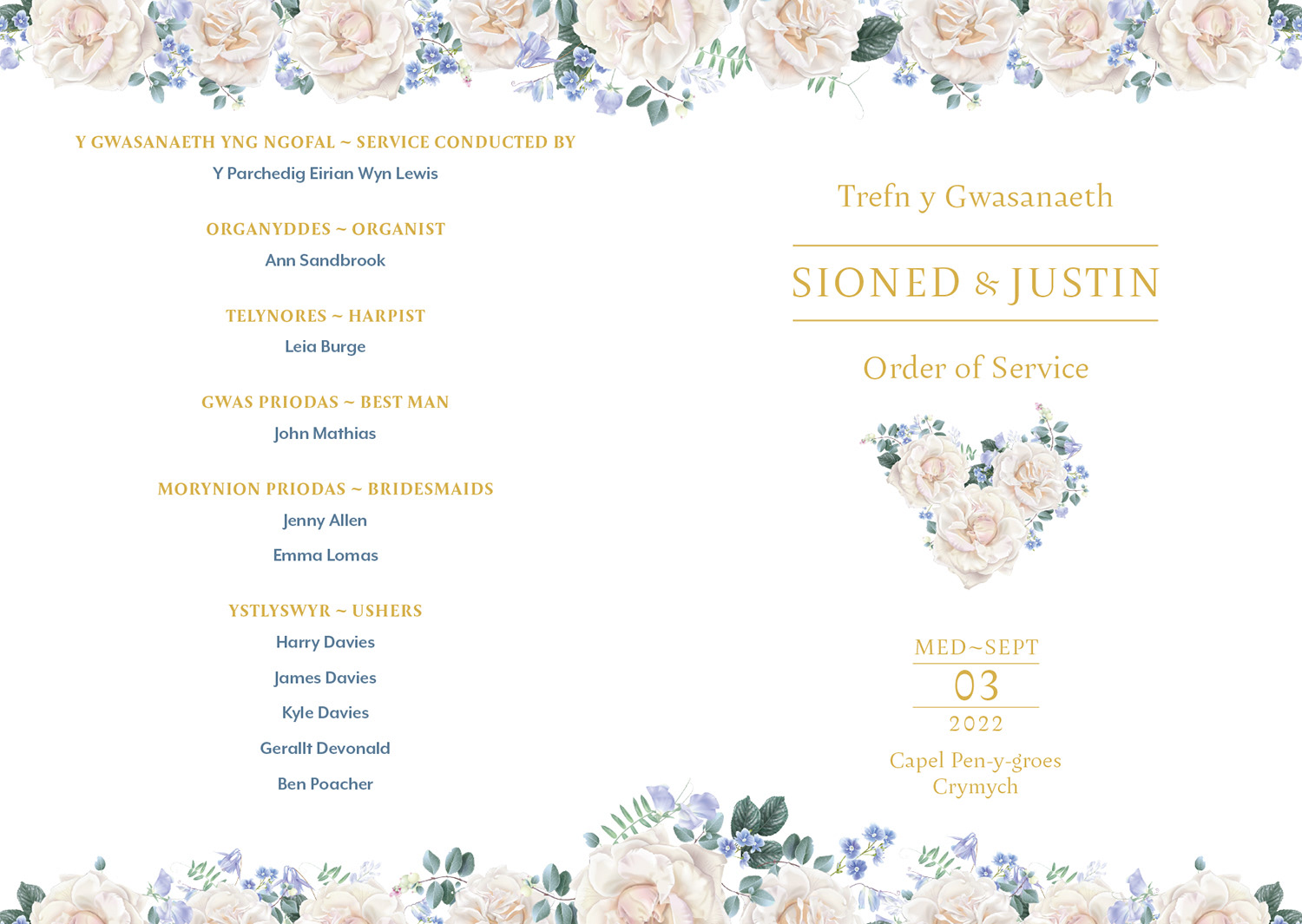 Outside cover of an Order of Service