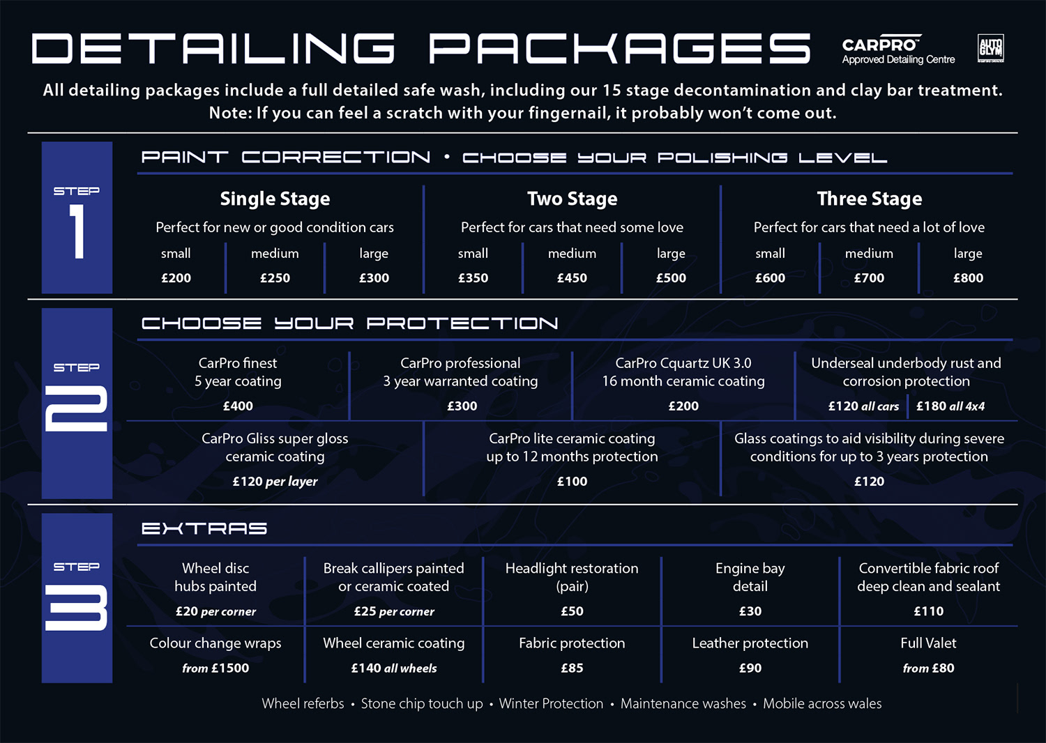 Jenkins Detailing price list in a leaflet
