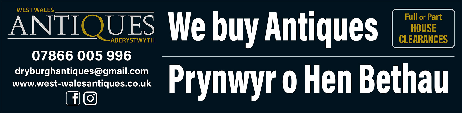 Large vinyl banner artwork for West Wales Antiques