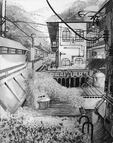 5" x 7" inches. Ink on paper