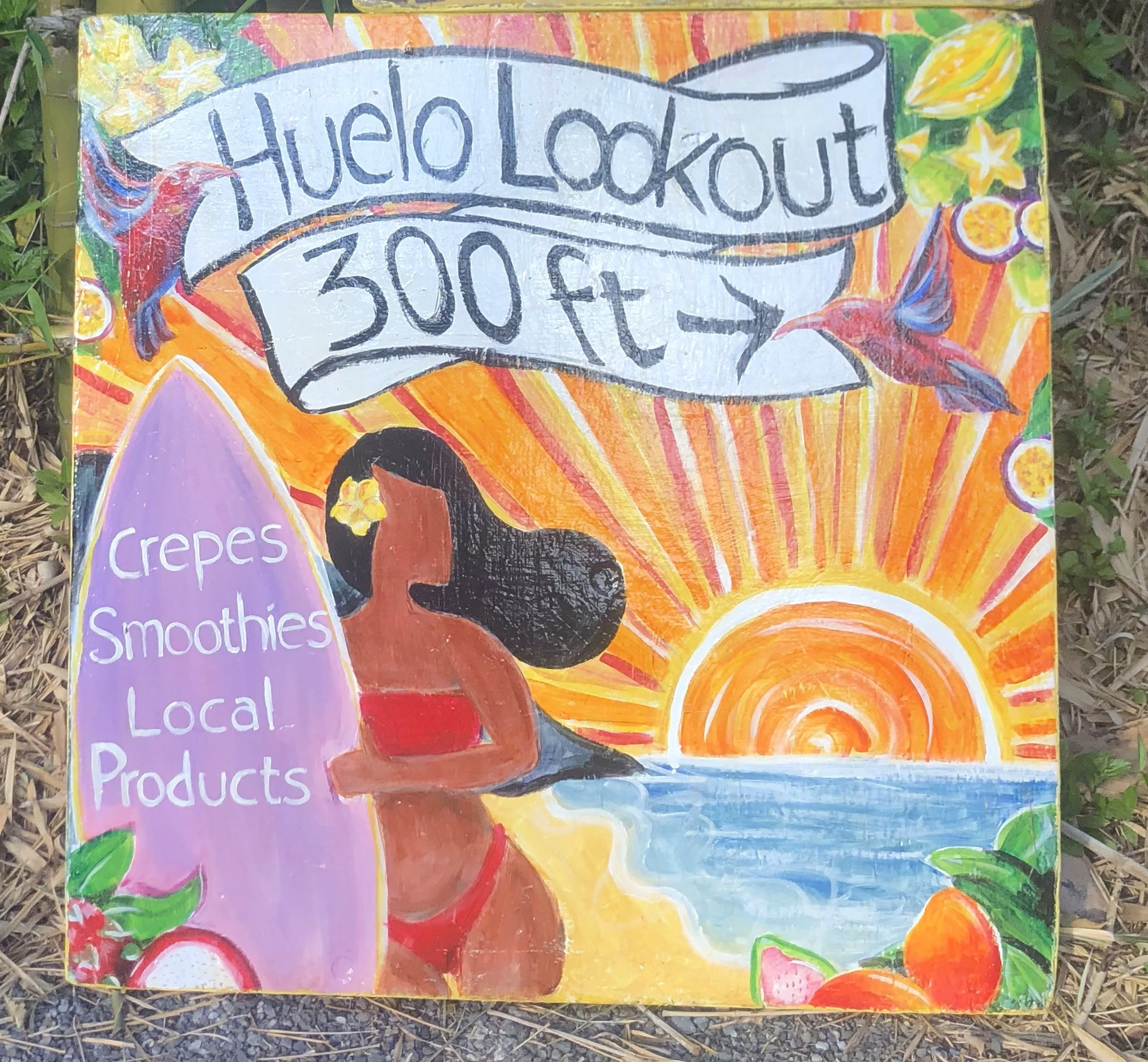Sign for Huelo Lookout, Maui HI. 3'x3'.