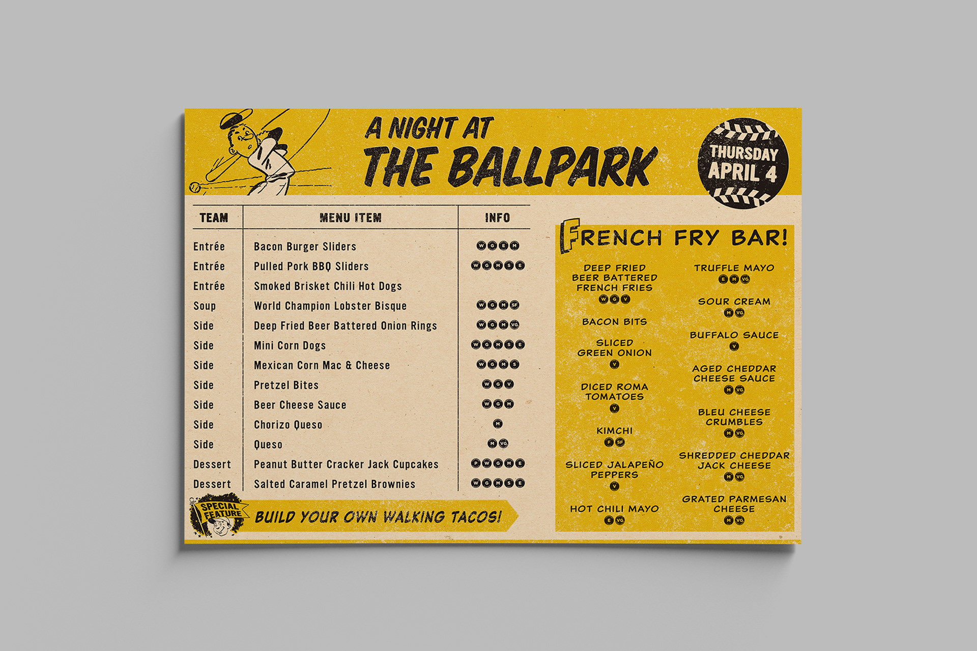 A Night at the Ballpark - Theme Meal Menu 2019