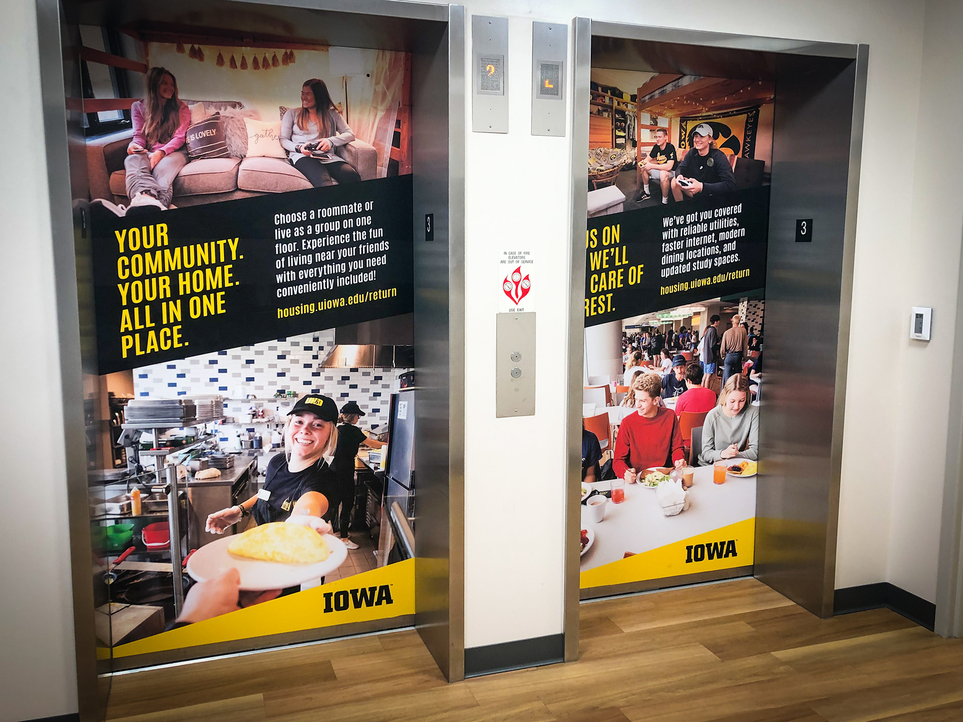 University Housing and Dining - Returning Resident Campaign Elevator Vinyls 2019