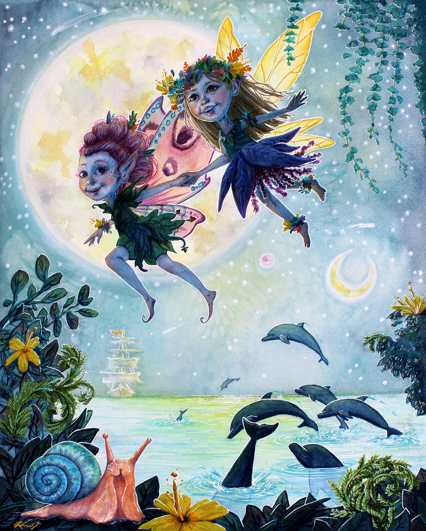 "Flying with Rose," Watercolor, 2021