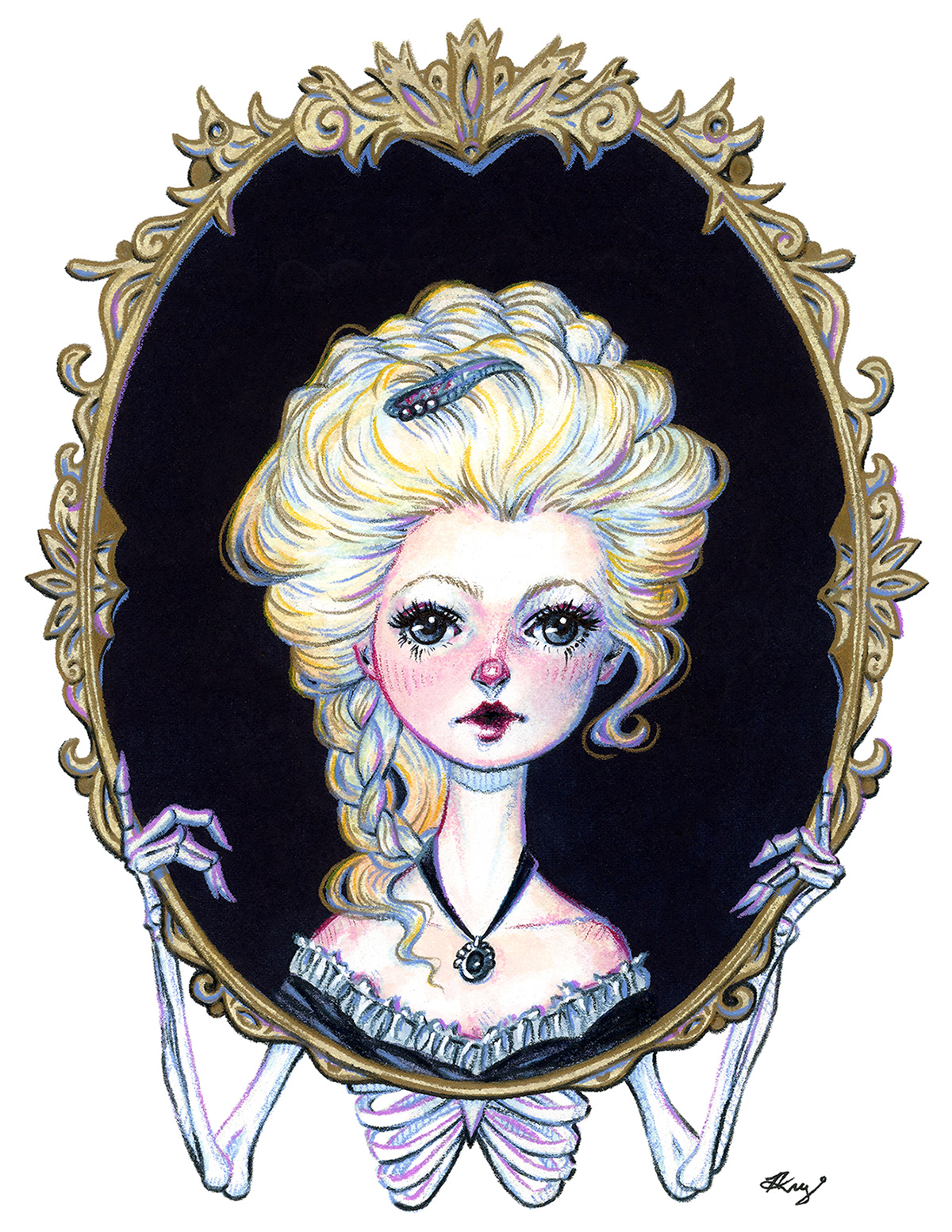 "The Oval Portrait," Watercolor and Colored Pencil, 2023