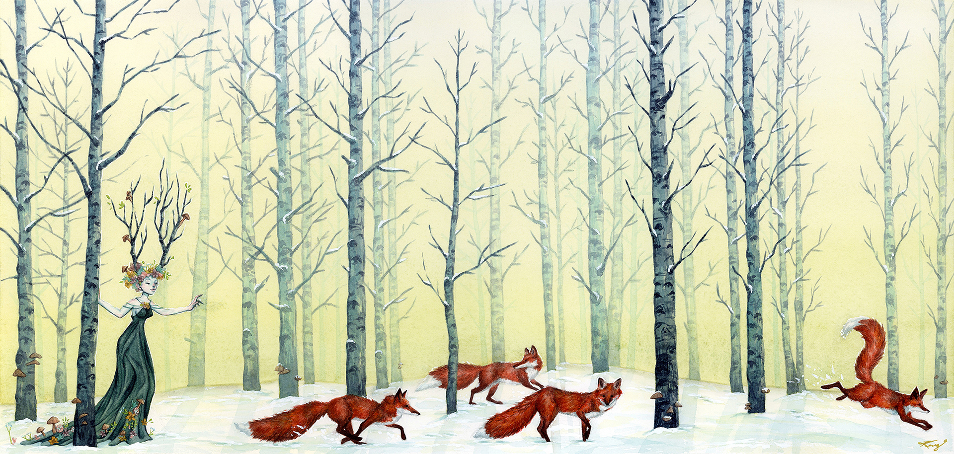 "Following Foxes," Watercolor, 2022