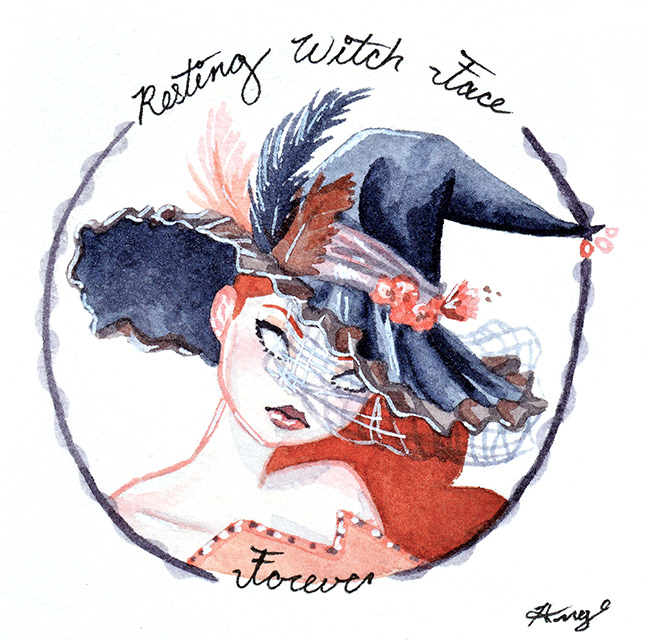 "Resting Witch Face," Watercolor, 2020