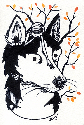 "Husky," Watercolor and Ink, 2019