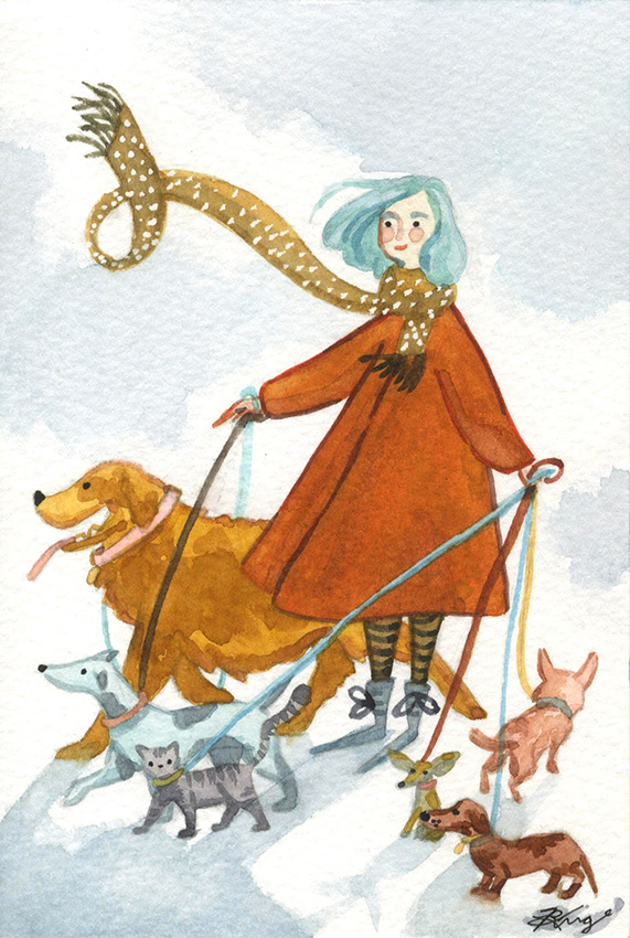 "Dog Lover," Watercolor, 2020