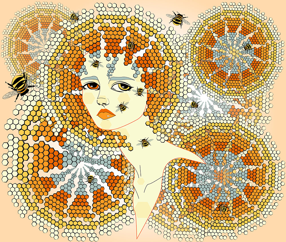 "Honeycomb Girl," Adobe Illustrator, 2018