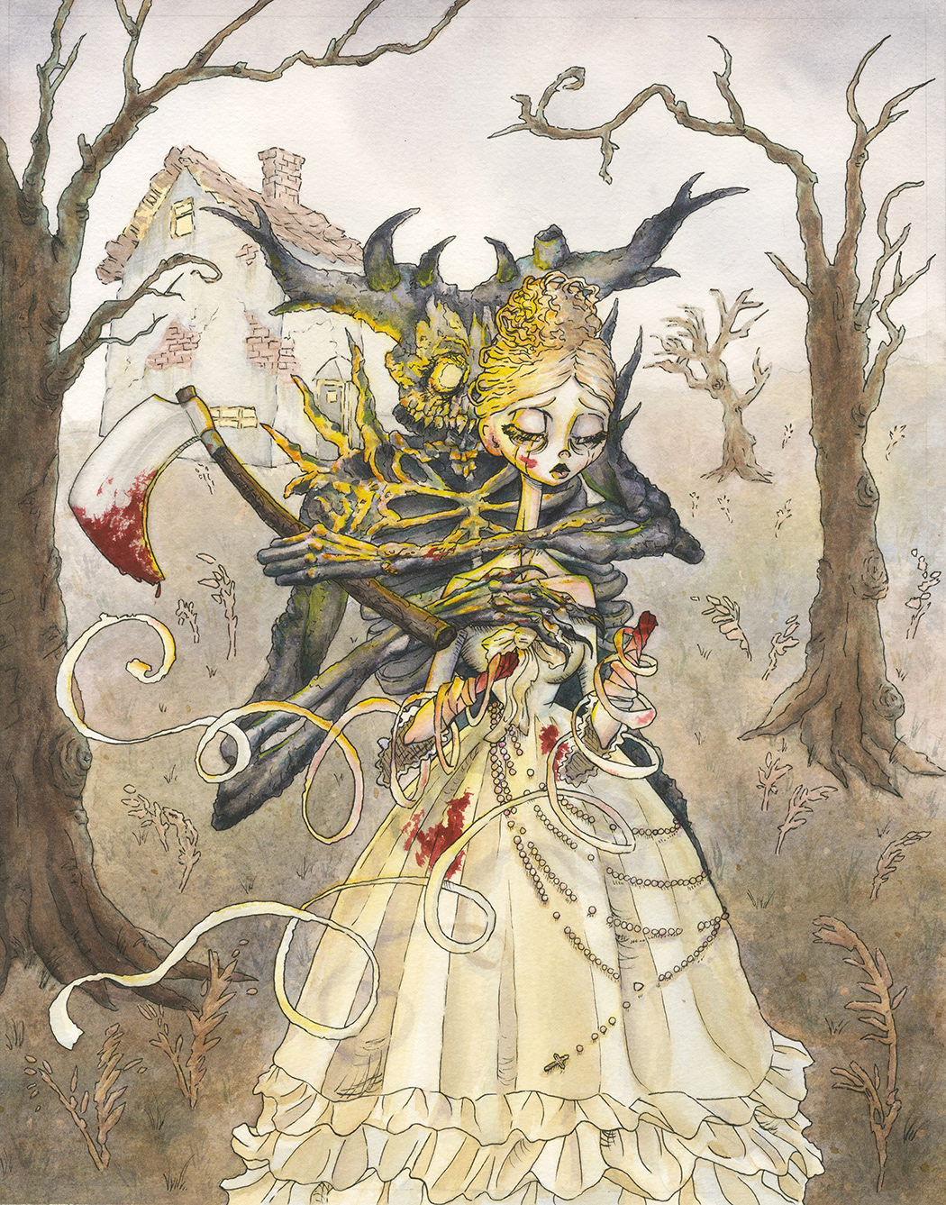 "Possession," Watercolor and Ink, The Girl Without Hands, 2018