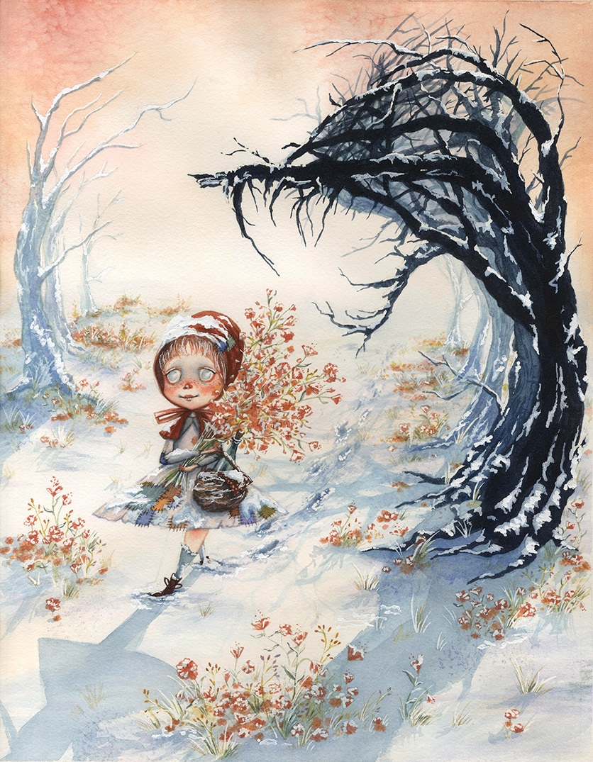 "Picking Flowers," Watercolor, Little Red Cap, 2019