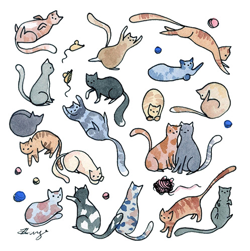 "Cat Pattern," Watercolor, 2019