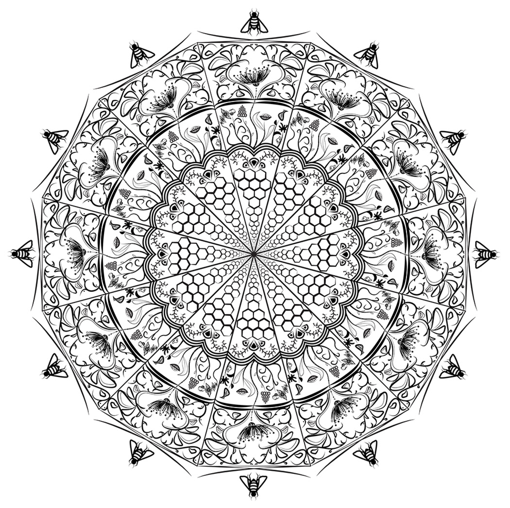 "Overlapping Bee Mandala," Adobe Illustrator, 2018
