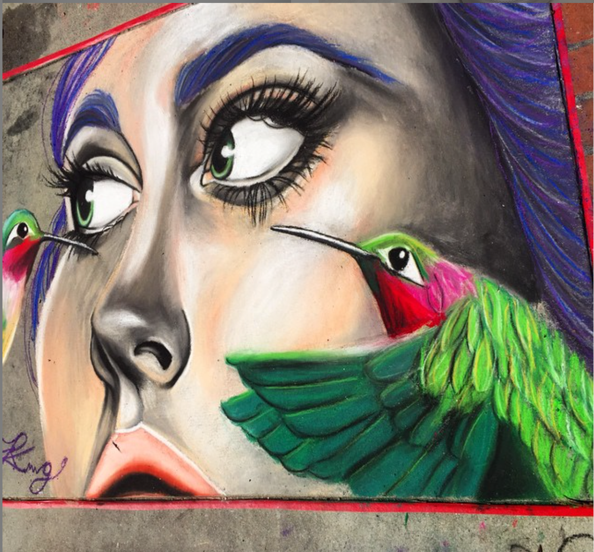"Hummingbirds," Chalk Pastel on Sidewalk, 2015