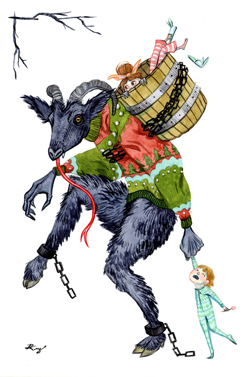 "Krampus Night," Watercolor, 2023