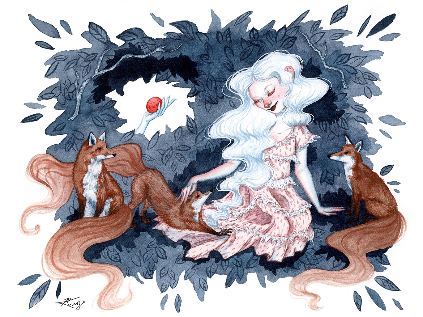 "Fox Friends," Watercolor, 2022