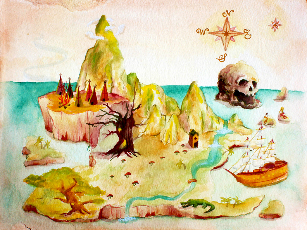 "Peter Pan Map," Watercolor, Peter Pan, 2016