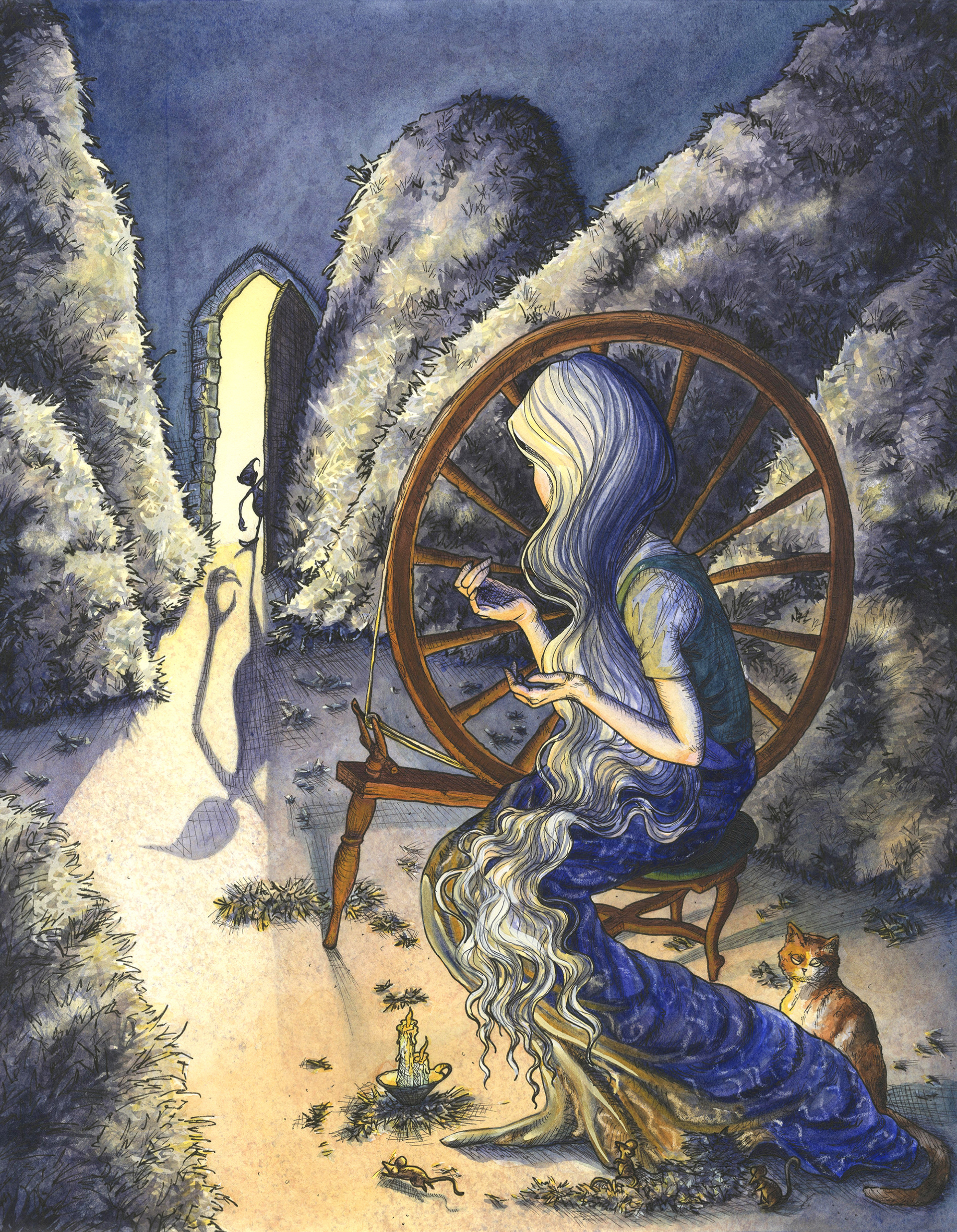 "Crying Gold," Watercolor and Ink, Rumpelstiltskin, 2018