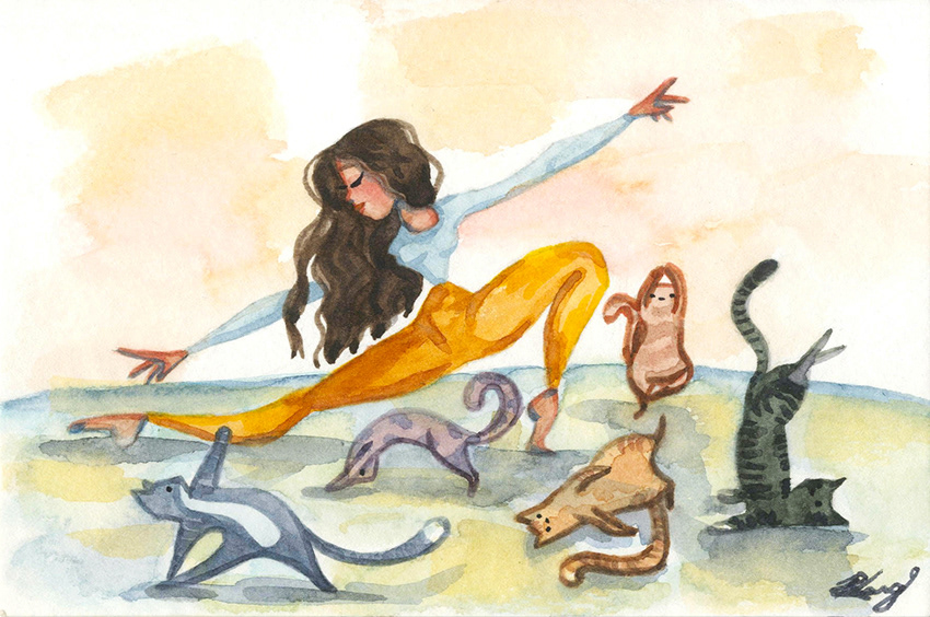 "Yoga Lovers," Watercolor, 2020