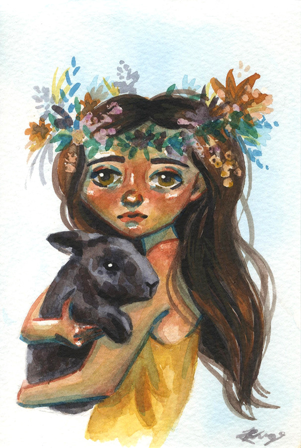 "Animal Lover," Watercolor, 2020