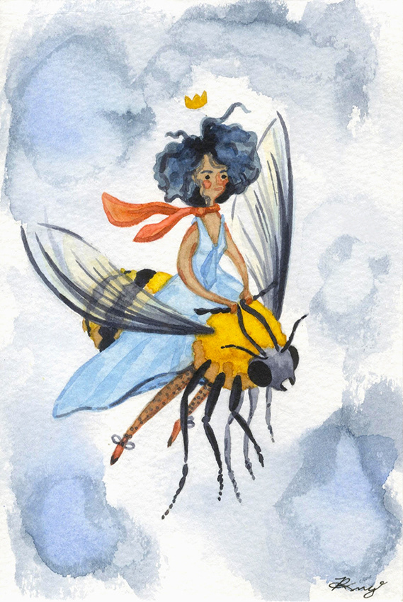 "Bee Love," Watercolor, 2020