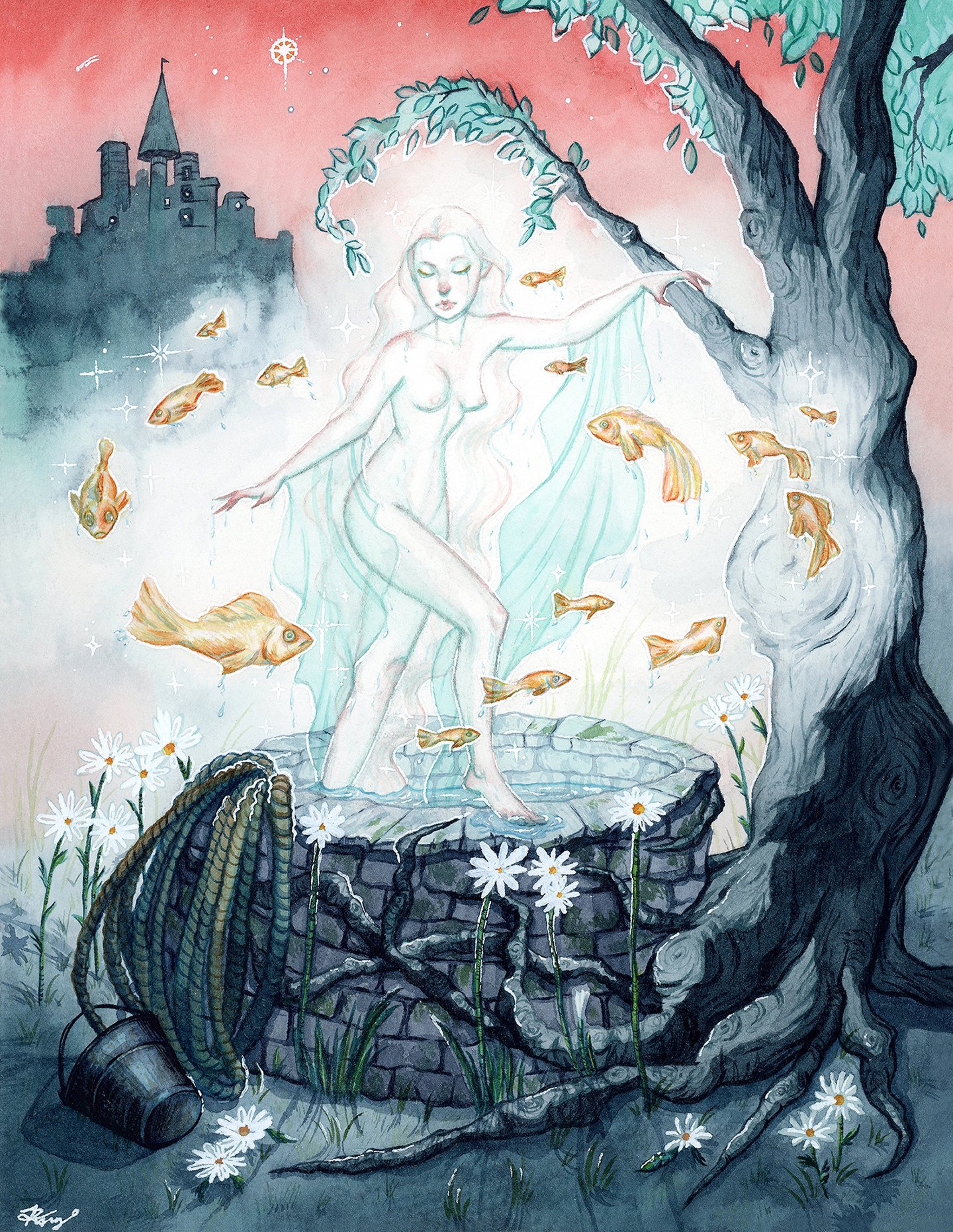 "Undine," Watercolor and Ink, 2023