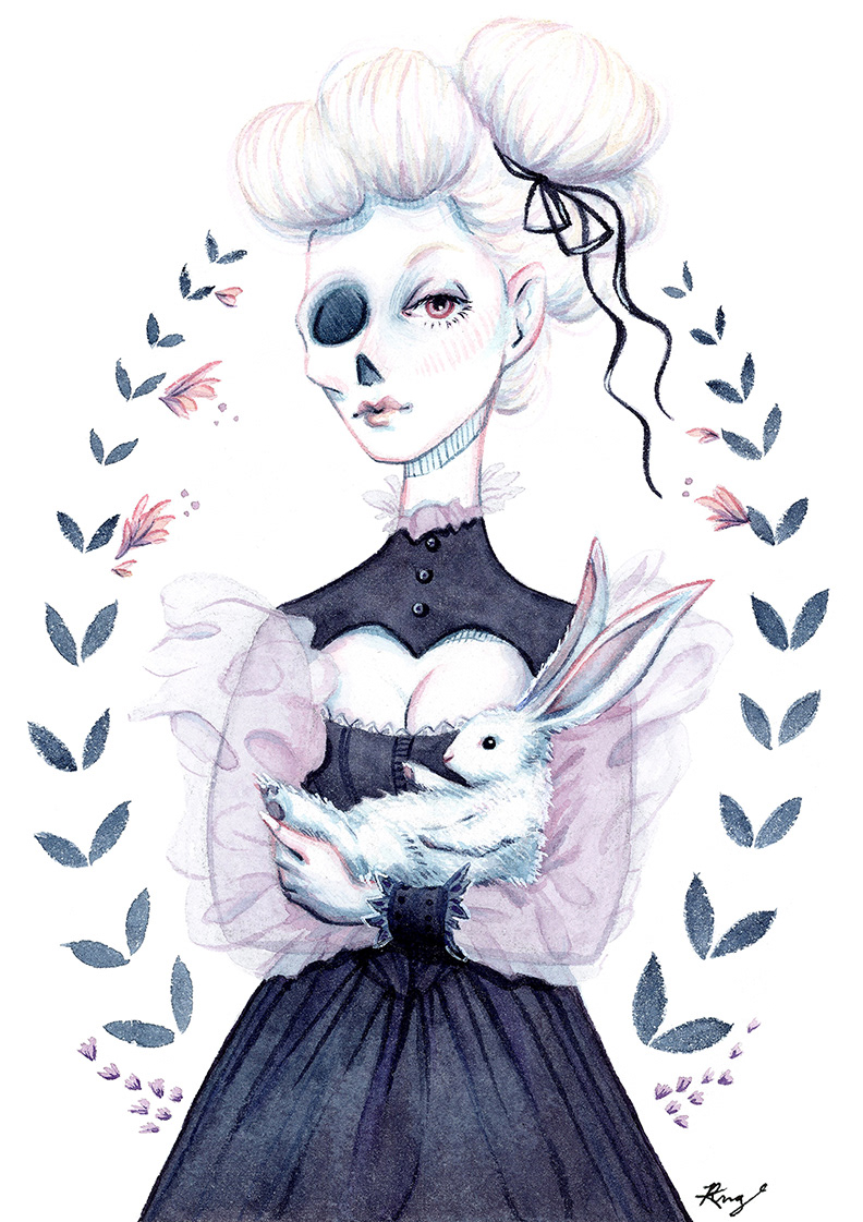 "Velvet Skull," Watercolor, 2023