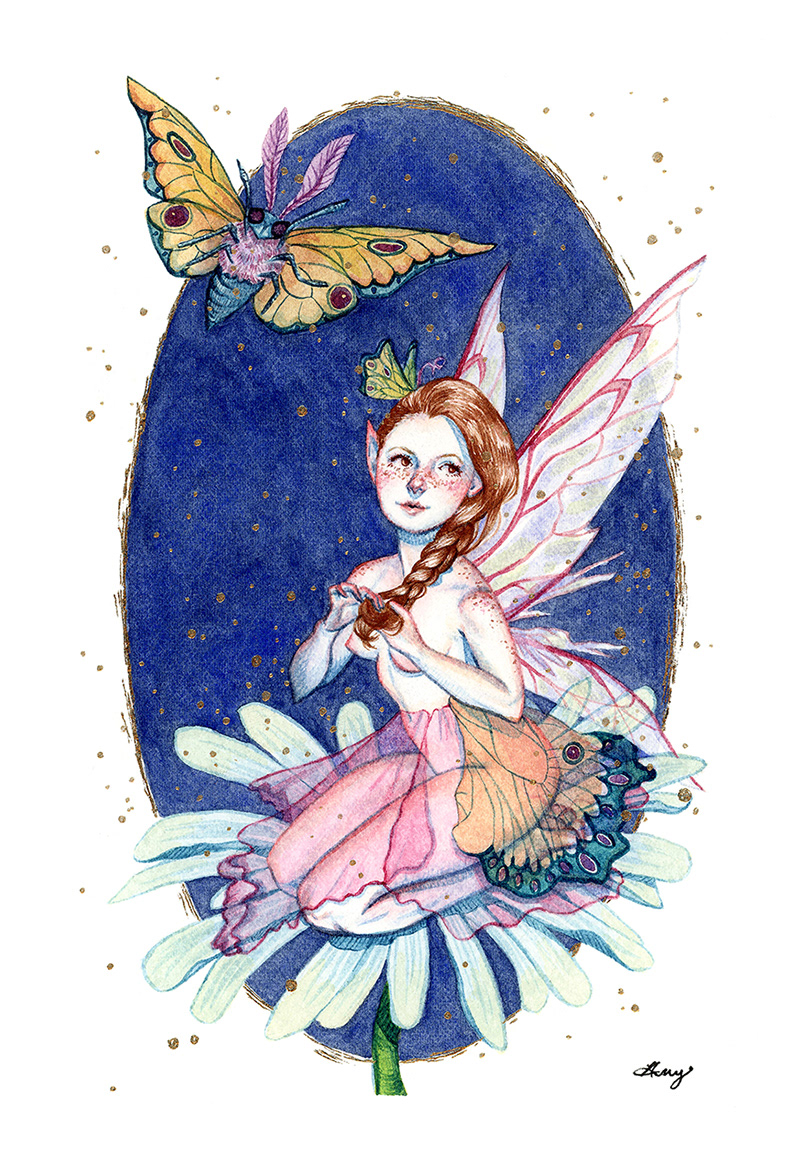 "Spring Glow," Watercolor and Gold Foil, 2023