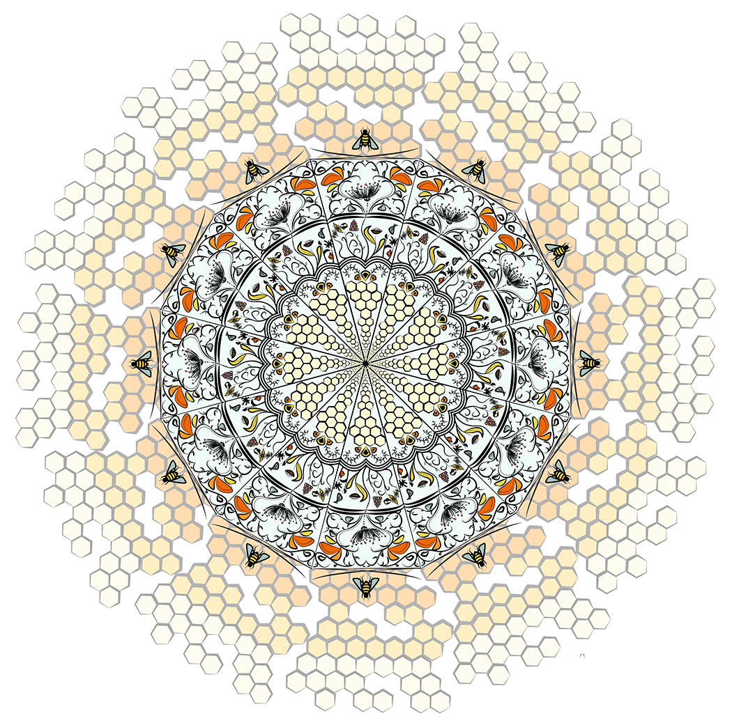"Overlapping Bee Mandala Color," Adobe Illustrator, 2018