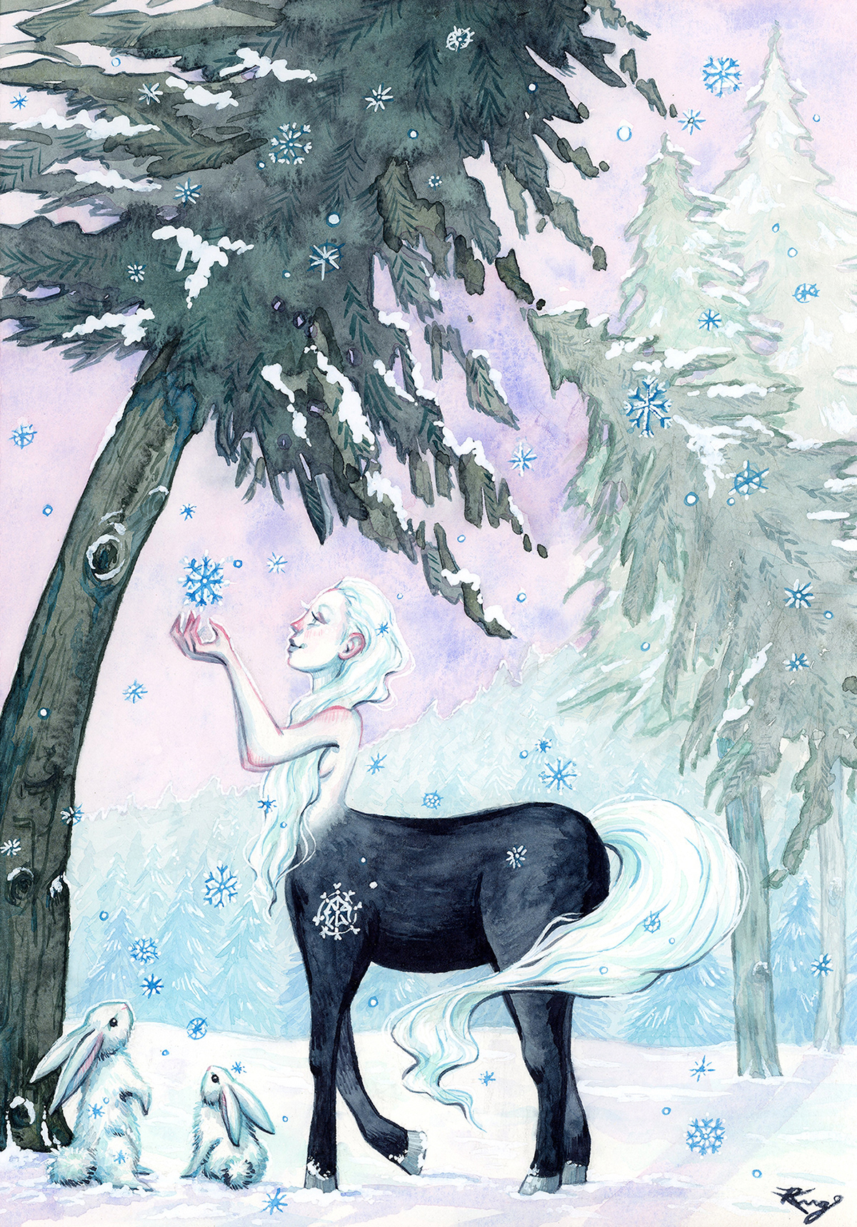 "Winter in the Forest," Watercolor and Ink, 2023