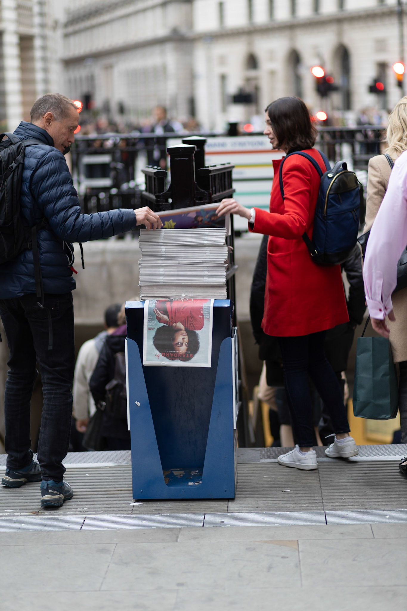 Grabbing the Evening newspaper at Bank Station