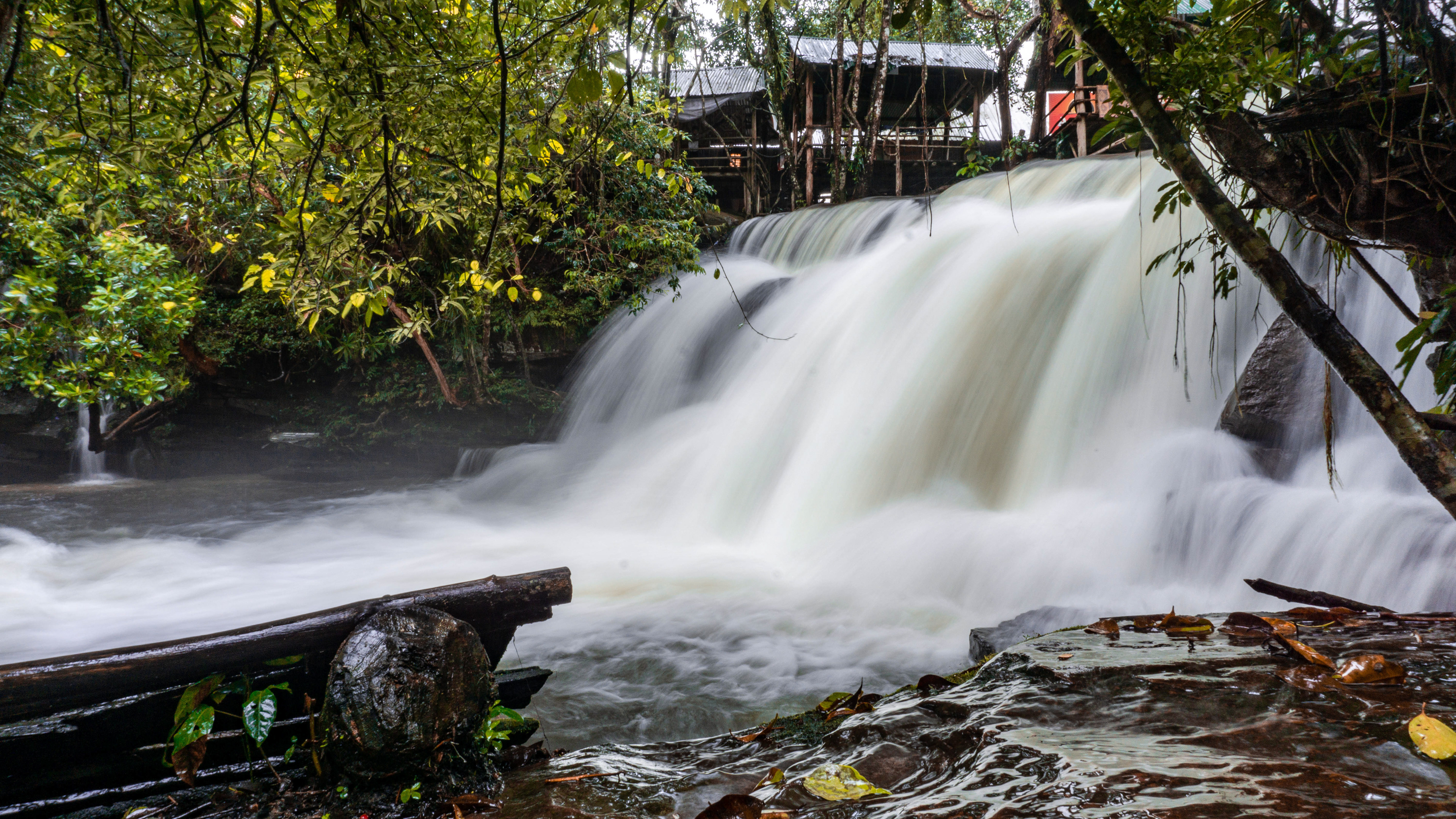 Long exposure of a waterfall within a town