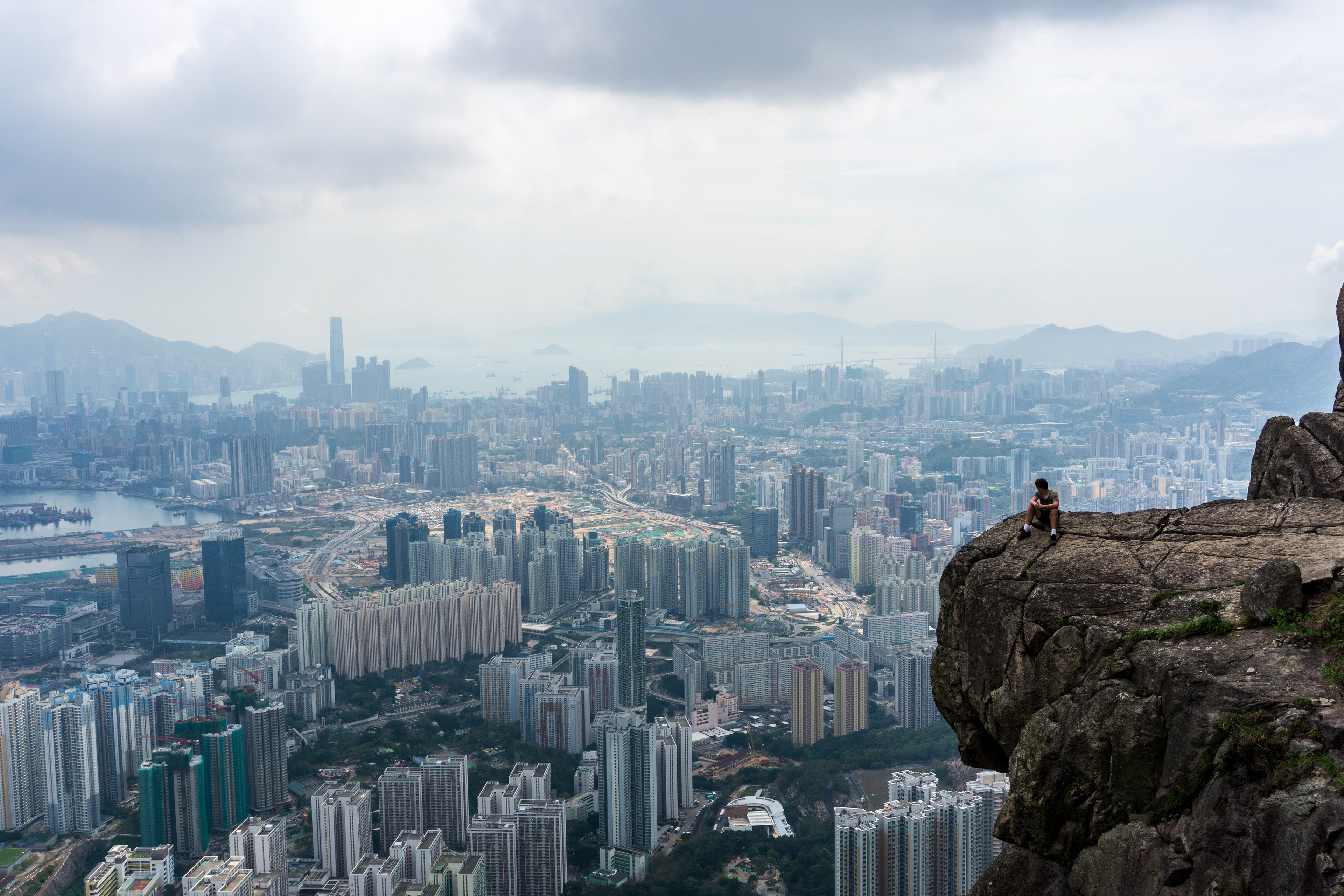 Birds eye view of Hong Kong from suicide cliff