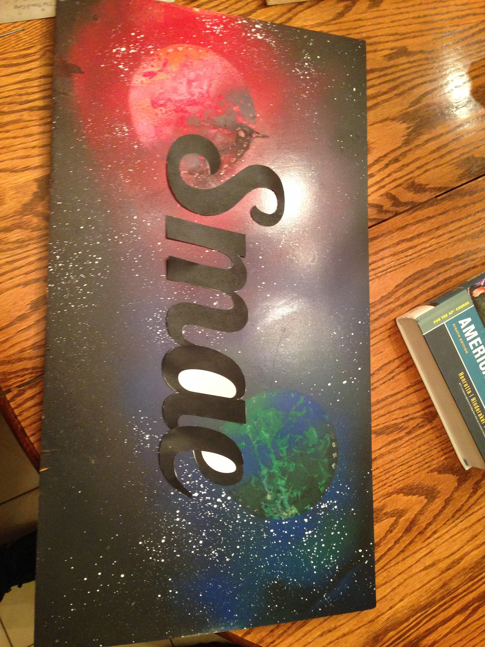 Spray background completed, template laid out