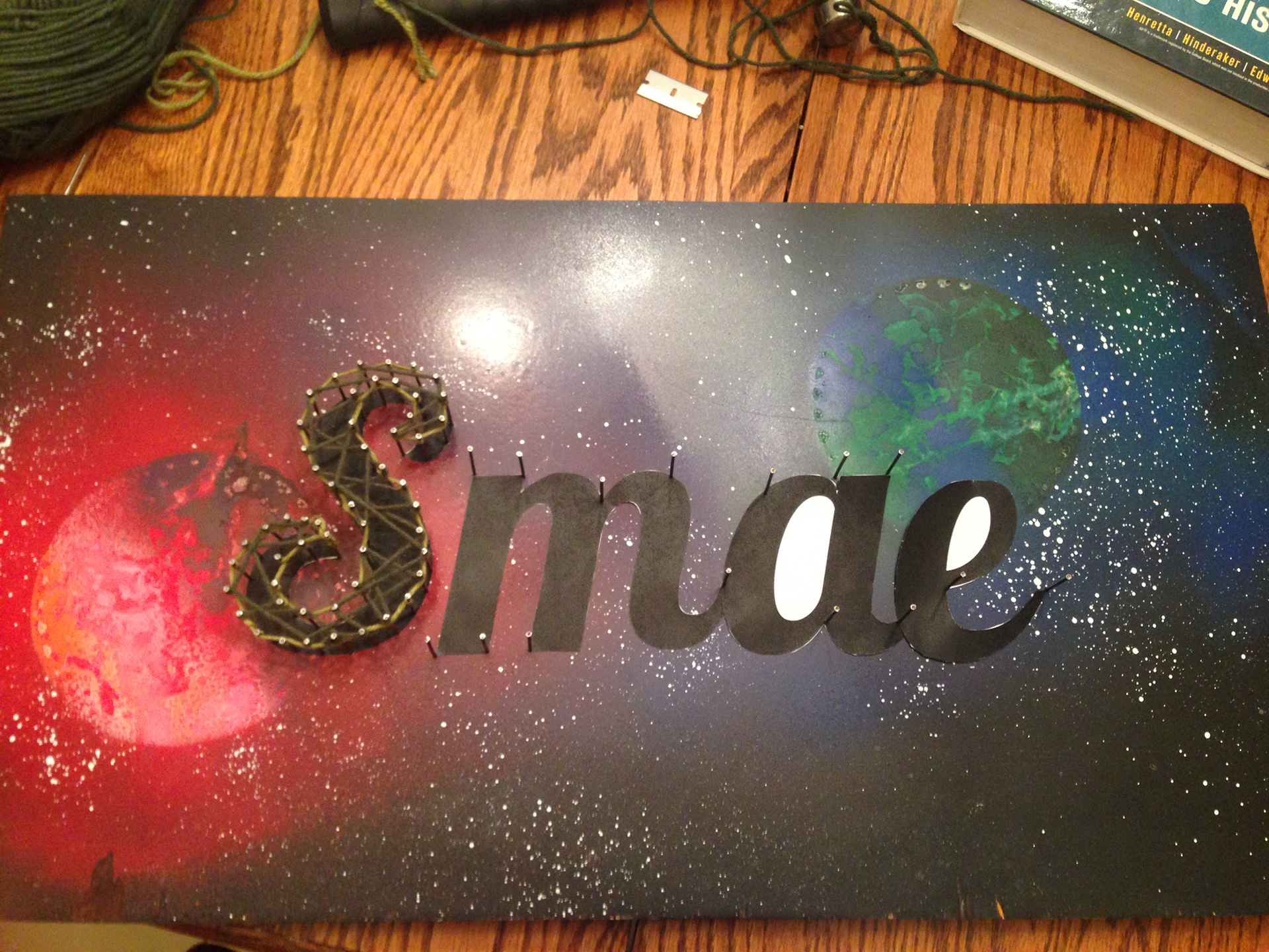 First test of wrapping yarn around nails