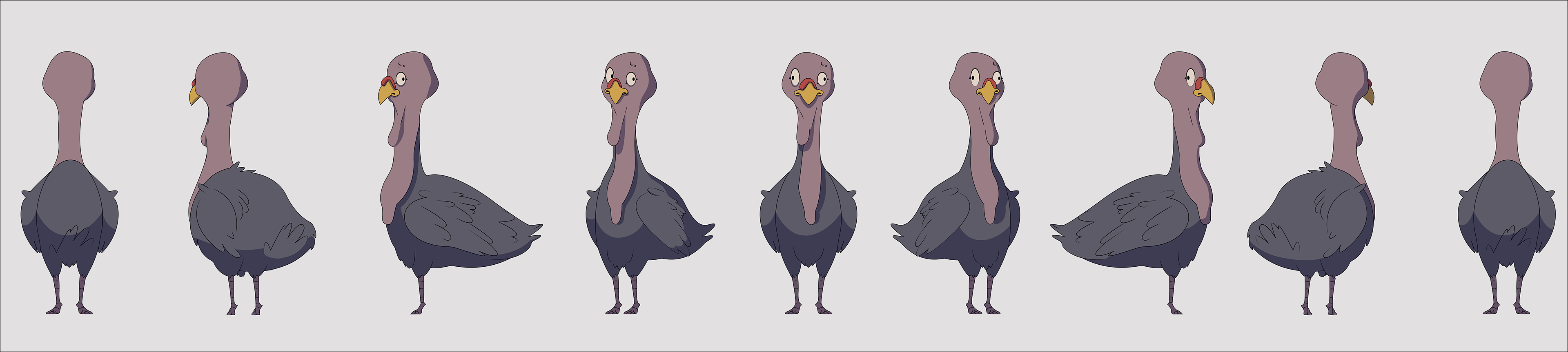 Turkey character turnaround with color and shadows for Ocelotl Company