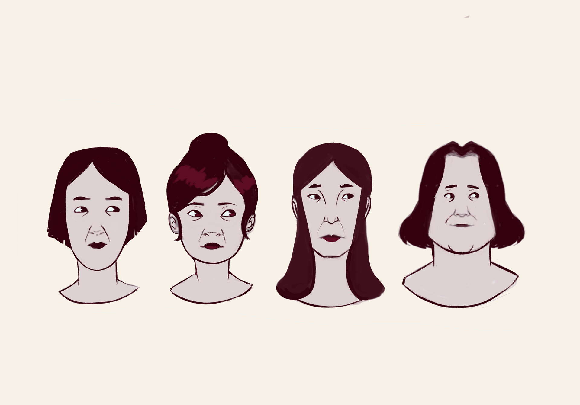 Face design explorations for female character "President Yiyeon Jong"