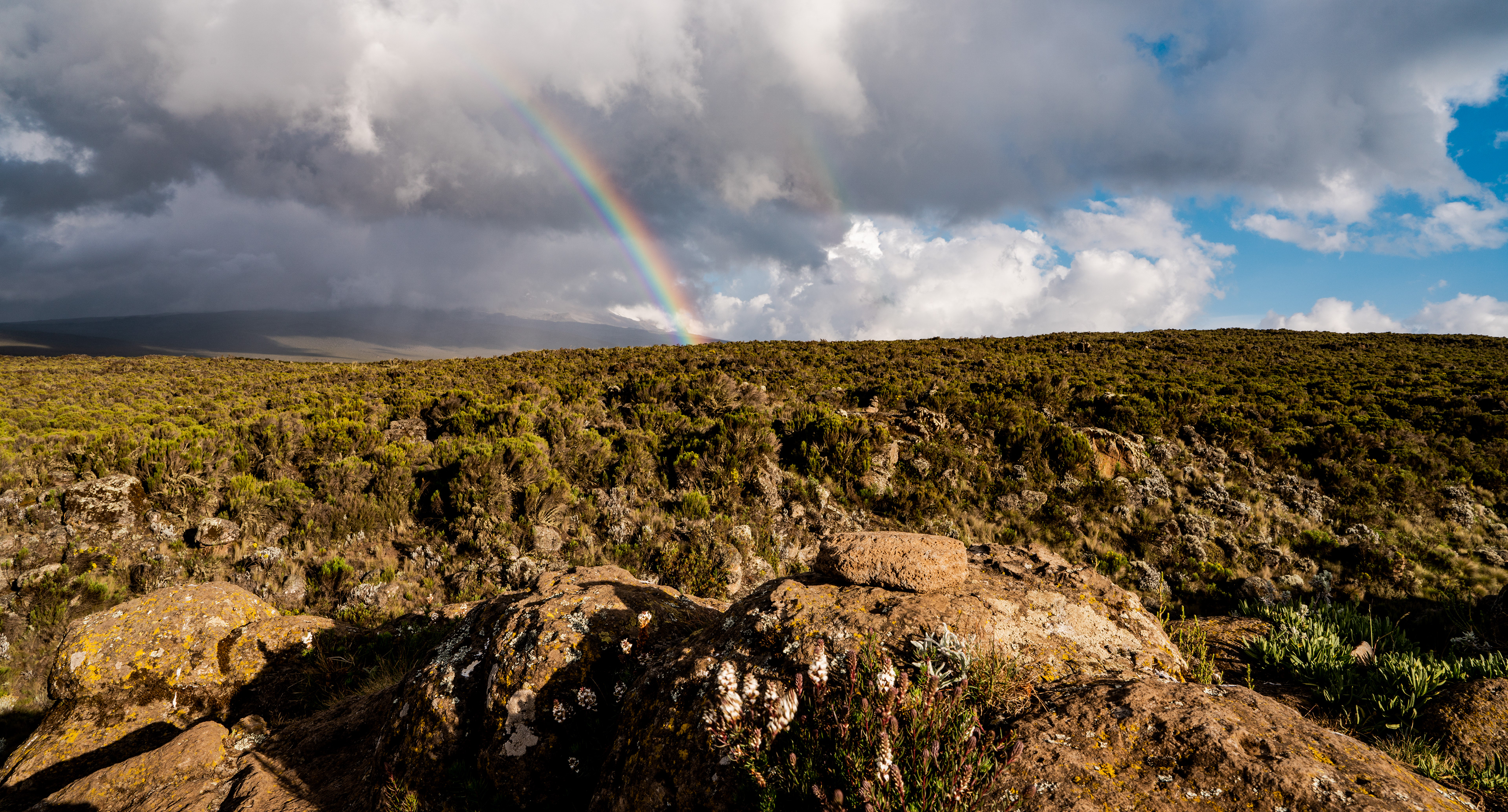 Rainbow as a storm goes across the mountain